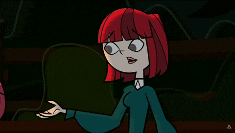 a cartoon drawing of a girl with purple hair and a necklace with the letter g on it