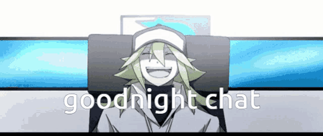 a cartoon character is sitting in front of a computer screen with the words goodnight chat above him