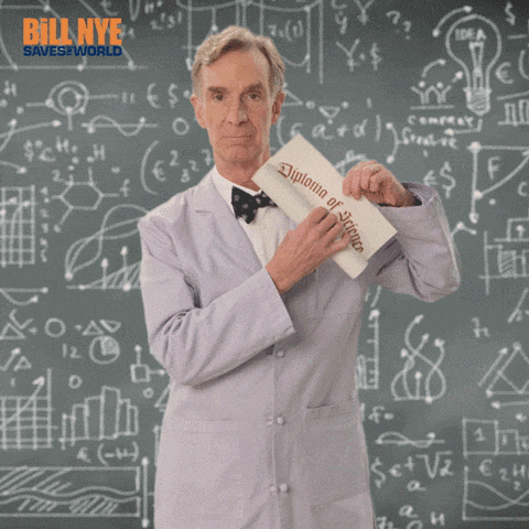 a man in a lab coat holding a diploma of science