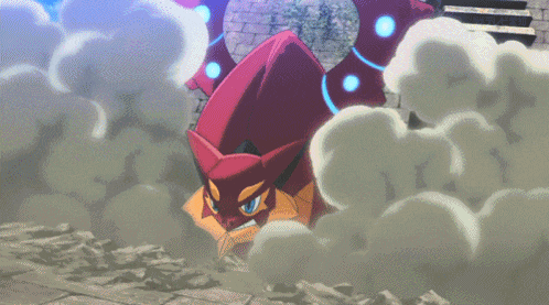a cartoon drawing of a red monster with a yellow circle around its head