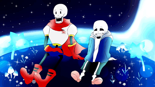 a drawing of papyrus and sans sitting on a blue surface