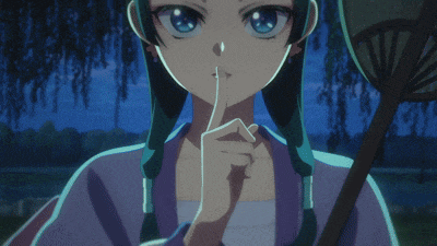 a girl with green hair and blue eyes is pointing her finger up