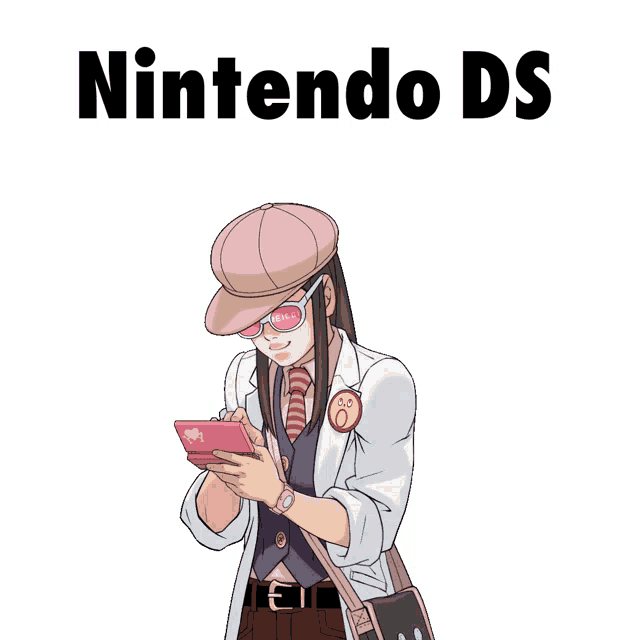a nintendo ds logo with a cartoon character on it