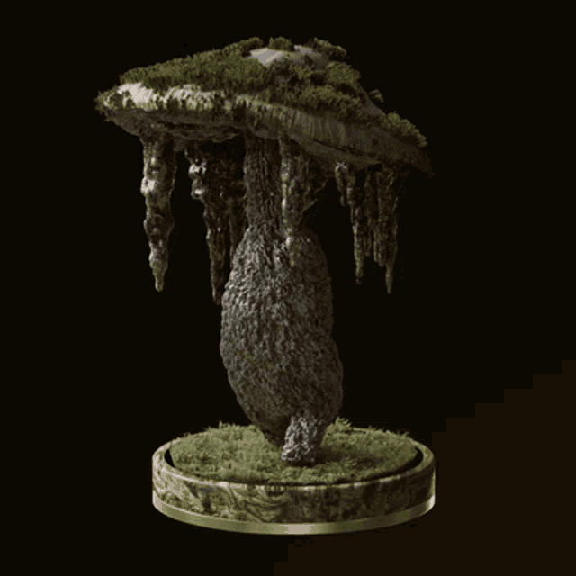 a statue of a floating island with a tree on top of it