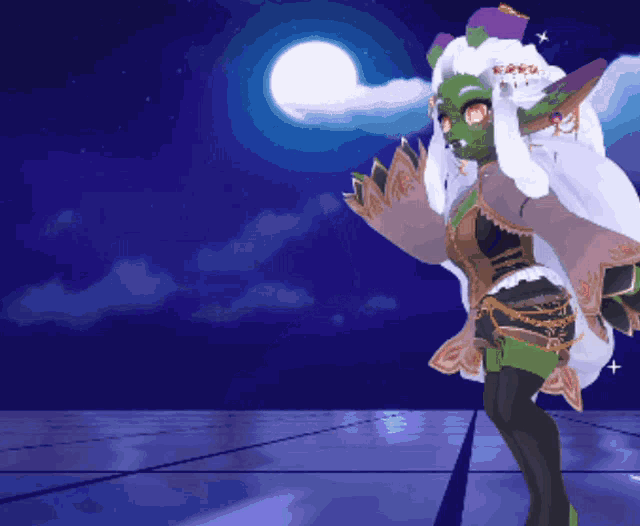 a pixel art drawing of a girl with a green face and white hair