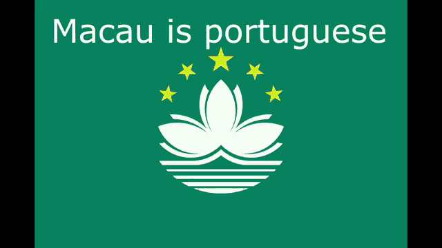 a blue background with macau is portuguese in white letters