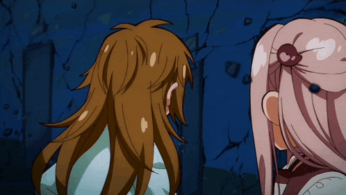 two anime characters are standing next to each other