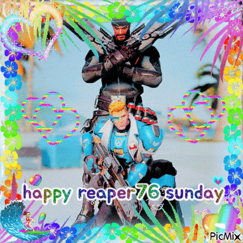a happy reaper 76 sunday greeting card with two figures