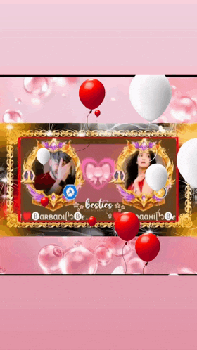 a picture of two girls with balloons and the words besties on it