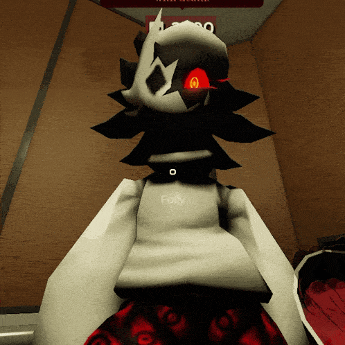 a cartoon character named folly has red eyes