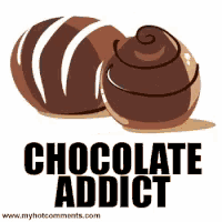 a chocolate addict logo with two chocolates and the website www.myhotcomments.com