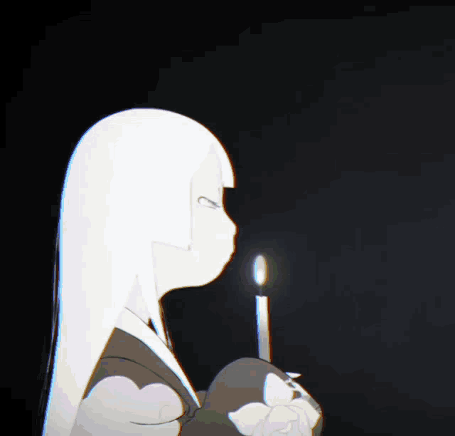 a black and white drawing of a woman holding a candle