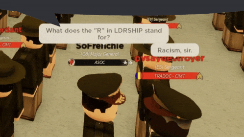 a group of soldiers are standing in a line with a speech bubble that says " what does the "