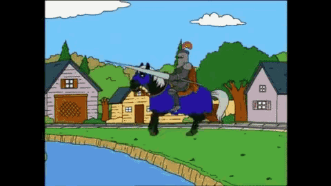 a cartoon of a man on a horse with a sword