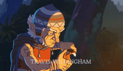 a cartoon of a man with the name travis willingham on it