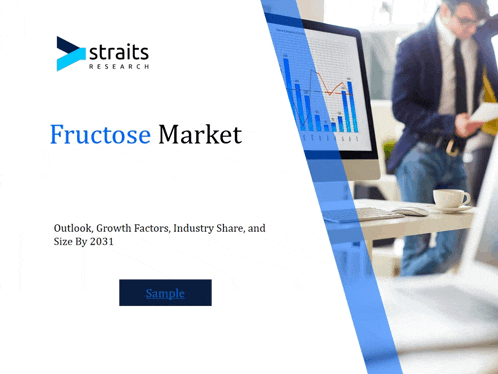 an advertisement for fructose market shows a man looking at a graph on a computer