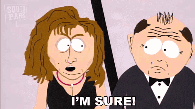 a cartoon of a man and a woman with i 'm sure written on the bottom