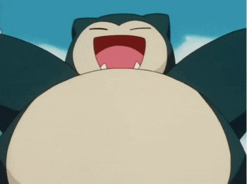 a cartoon character with a big belly is laughing with its mouth open .