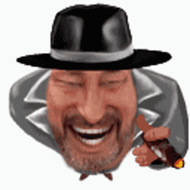 a man with a beard is wearing a hat and holding a lighter