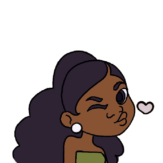 a cartoon of a woman blowing a kiss with a pink heart above her head