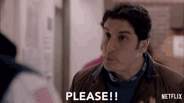 a man in a brown jacket says please in a netflix ad