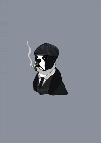 a black and white dog wearing a hat and tie is smoking a cigarette
