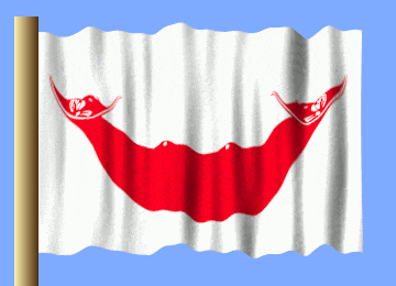 a red and white flag with a snake on it
