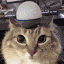 a cat wearing a hat and glasses is sitting in front of a keyboard .