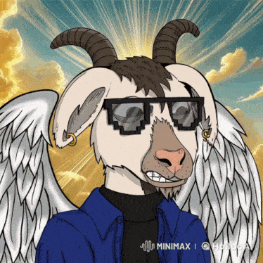 a cartoon of a goat wearing sunglasses and wings