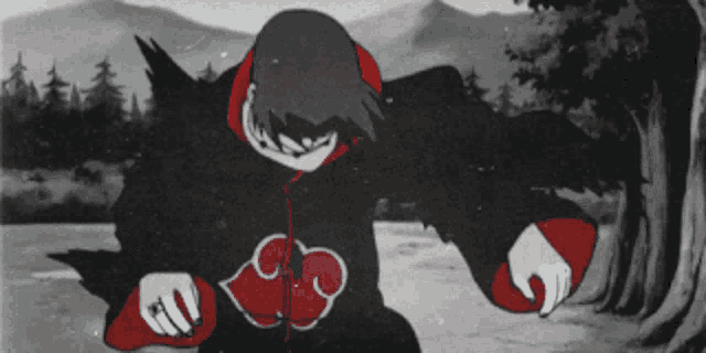 a black and white drawing of a person with a red heart on their sleeves