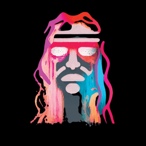 a colorful painting of a man 's face with a beard