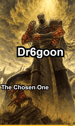 a painting of a giant with the words dr6goon the chosen one