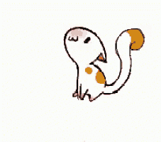 a cartoon drawing of a cat with its eyes closed and its mouth open
