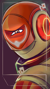 a drawing of a robot wearing headphones and a red helmet