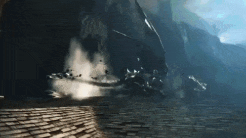 a dragon is flying through the air in front of a brick wall .