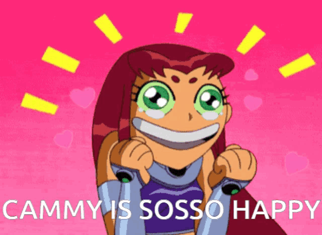 a cartoon of a girl with the words cammy is sosso happy