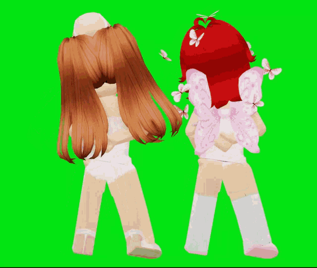 a girl with red hair is standing next to a girl with white wings