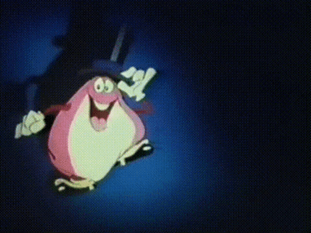 a cartoon character wearing a hat and gloves is smiling and waving .