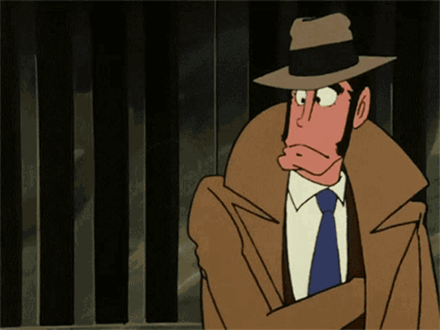 a cartoon character wearing a hat and coat