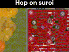 a screenshot of a video game with the words hop on suroi