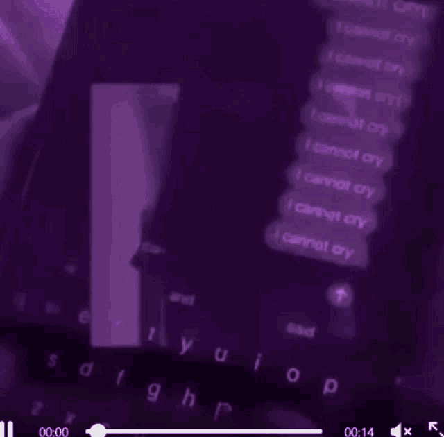 a video of a person walking with a suitcase in a purple room .
