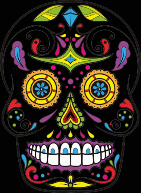 a colorful day of the dead sugar skull with a smile