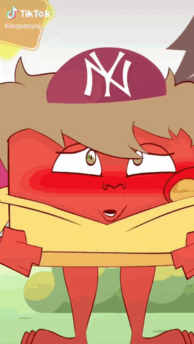 a cartoon character is wearing a ny hat