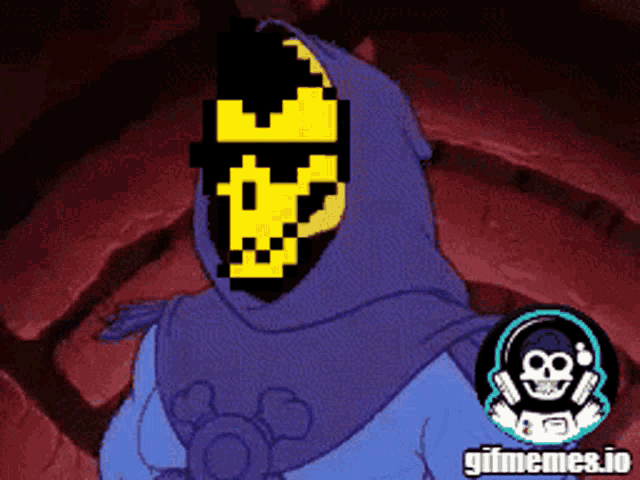 a pixelated image of skeletor from masters of the universe with a gifmemes.io logo in the corner