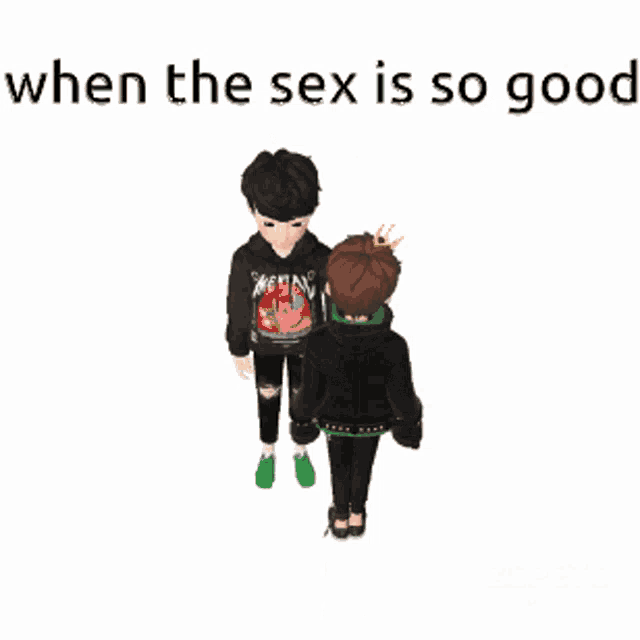 a couple of cartoon characters with the words when the sex is so good