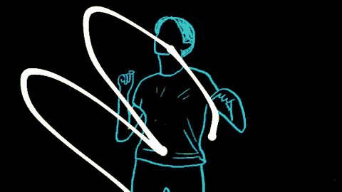 a drawing of a person wearing headphones and dancing