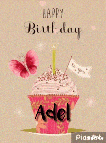 a birthday card for adel with a cupcake with a candle