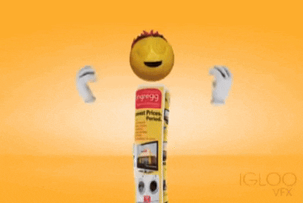a close up of a yellow smiley face on a yellow background with a hand holding it .