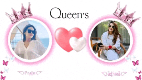 a picture of two women with the words queen 's