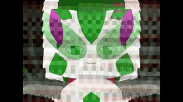 a cartoon of a green and white monster with purple eyes